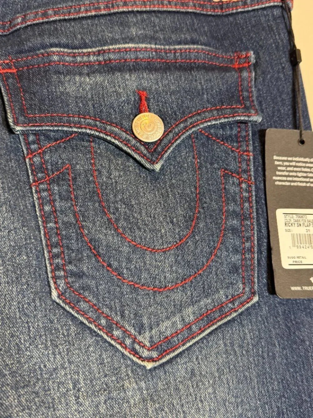 True Religion Ricky Flap Relaxed Straight Denim Jeans Men's 31 Medium Wash NWT